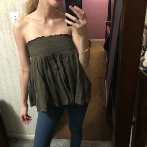 Dark Green Strapless Top